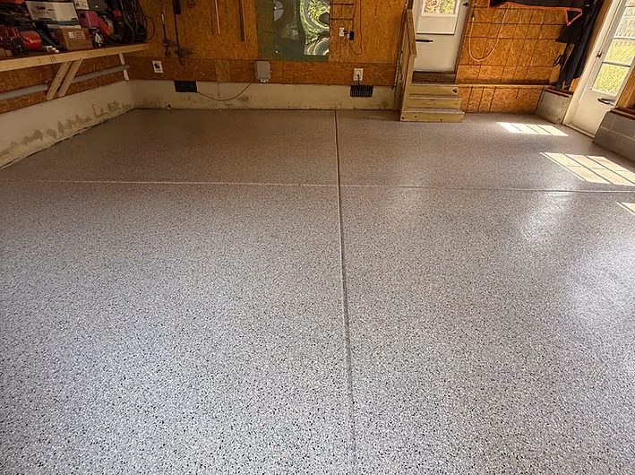 Finished decorative flake garage floor coating