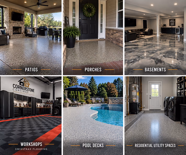 Residential concrete coatings for garages, patios, basements and workshops