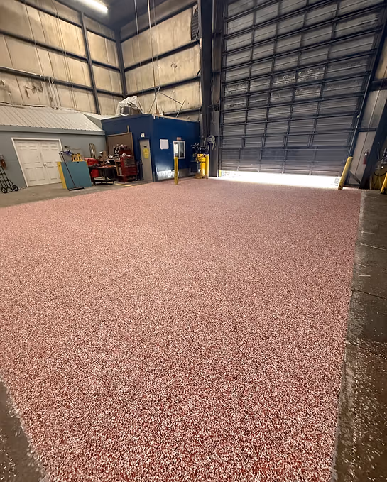 Decorative concrete floor coating in a residential garage