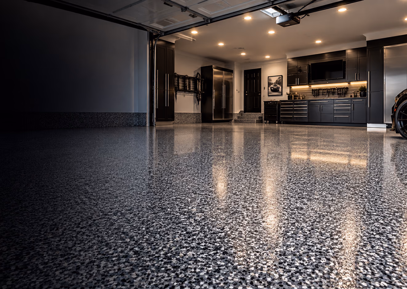 Glossy commercial concrete floor coating installed in North Carolina